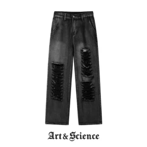 Front flat lay view of a navy patchwork hooded sweatshirt featuring a relaxed fit and unique deconstructed panel design.