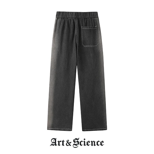 Back view of premium dark grey casual drawstring trousers from Art and Science showing the high-quality fabric texture and comfortable relaxed fit silhouette.