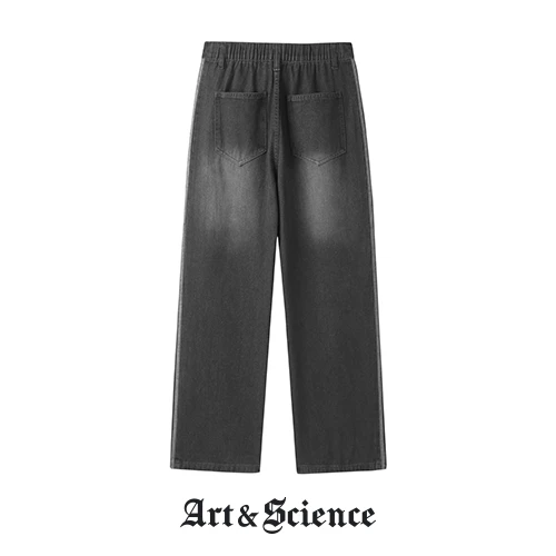 Back view of the side-striped dark grey trousers from Art and Science, illustrating the sleek silhouette and premium finish of these modern streetwear essentials.