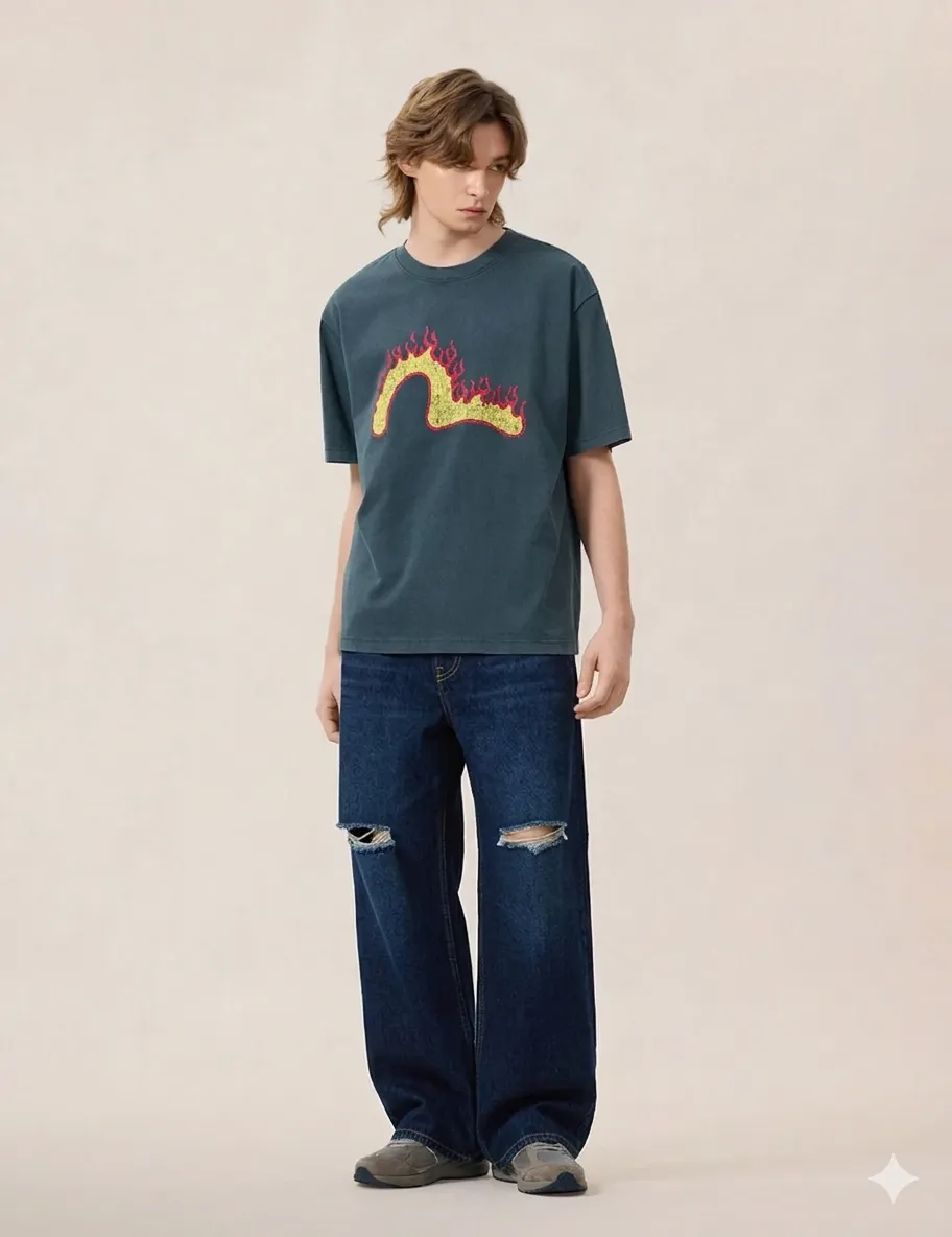 "Amber-Mud" Distressed Wide-Leg Jeans