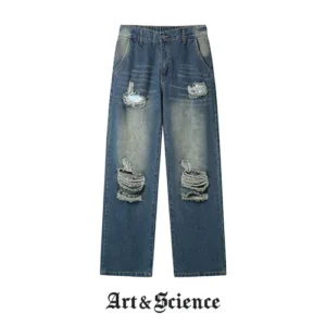 Black technical denim jogger pants front presentation