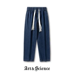 Blue technical denim oversized overshirt front view