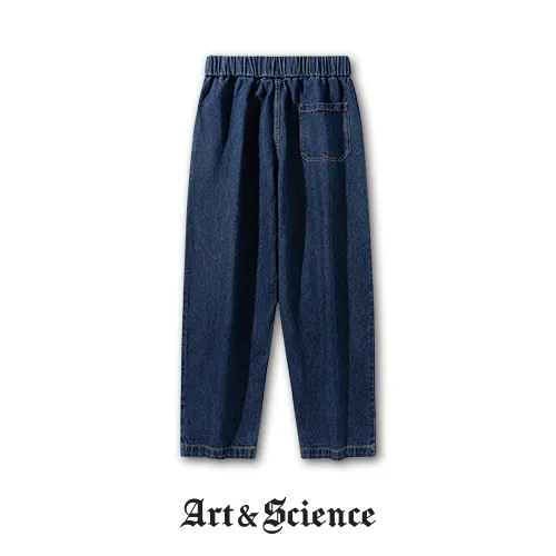 Blue denim tech overshirt back view layout