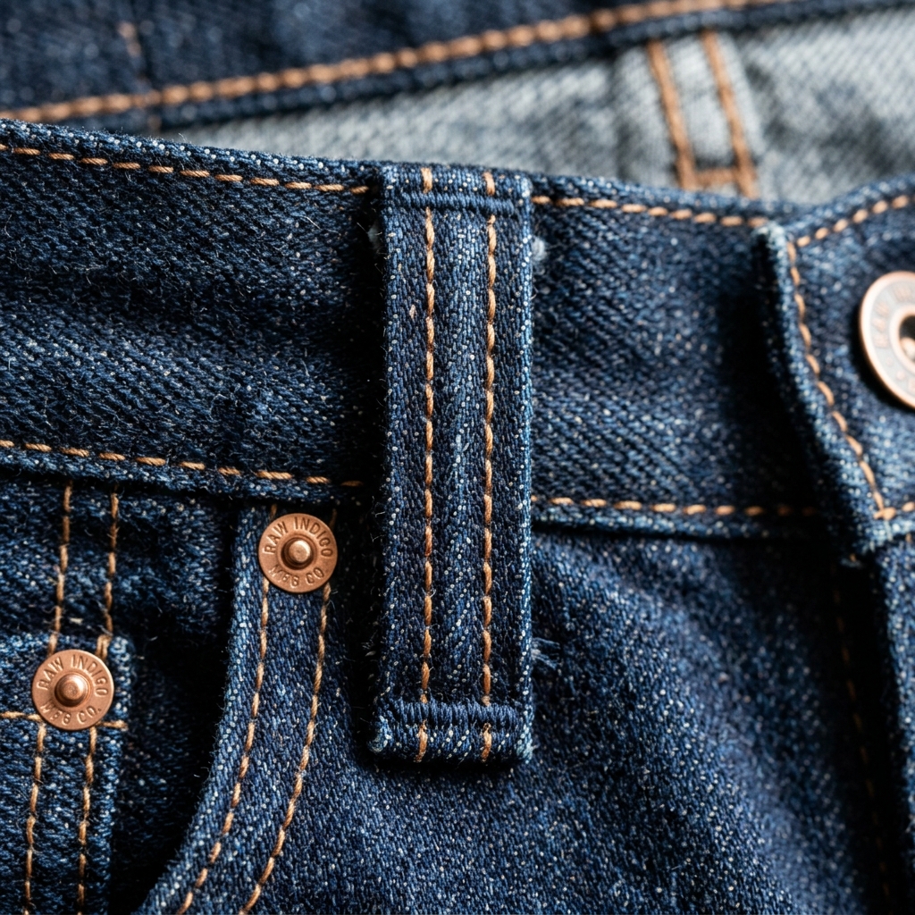Sturdy denim belt loop with triple-needle contrast stitching.